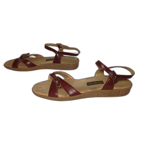 SAS Duo Women's Sandal Slingback Quarter Ankle Strap Leather US 8 Burgundy - Picture 1 of 16